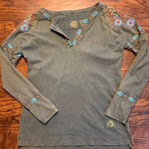 Double D Ranch Greed Embroidered Shirt Size Small